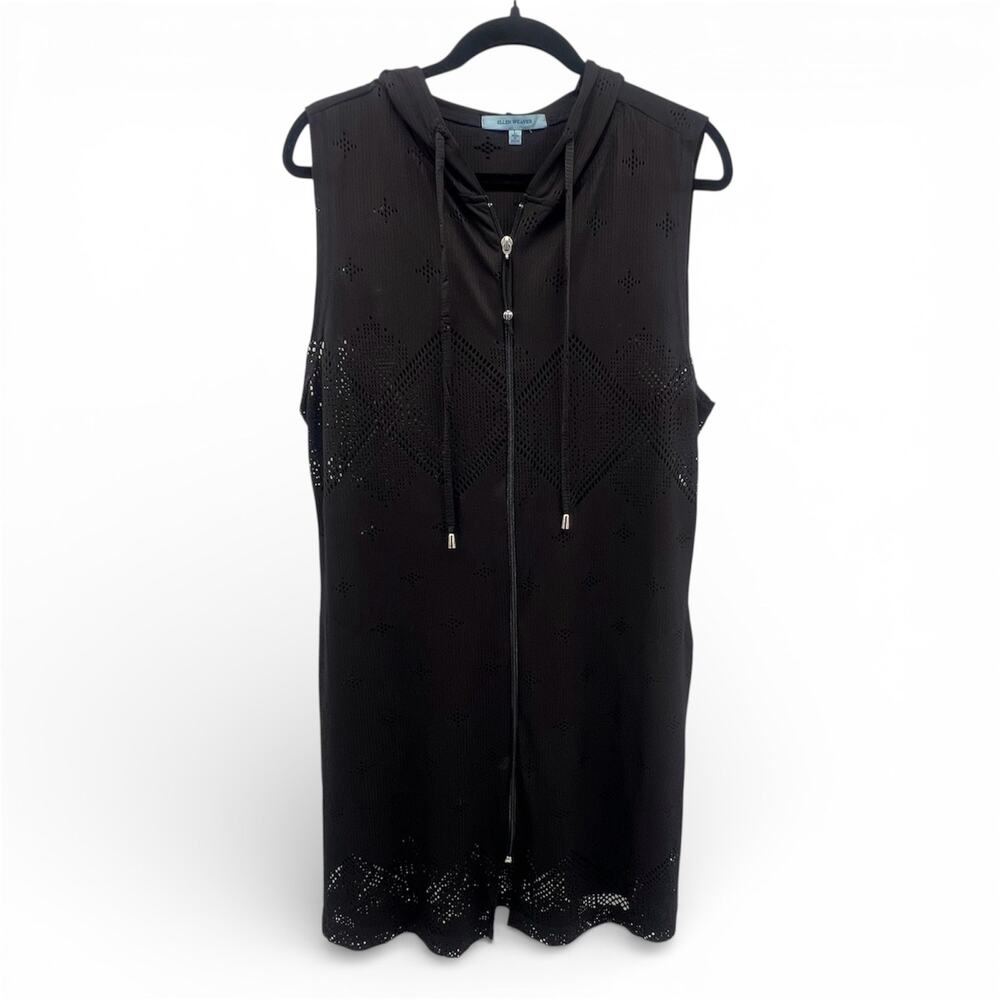 Ellen Weaver Swim Cover-up Dress size Large Black Front Zip Hooded